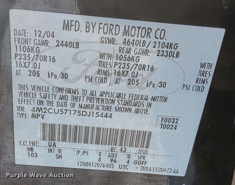 image for item LL9743 2005 Mercury Mariner  SUV