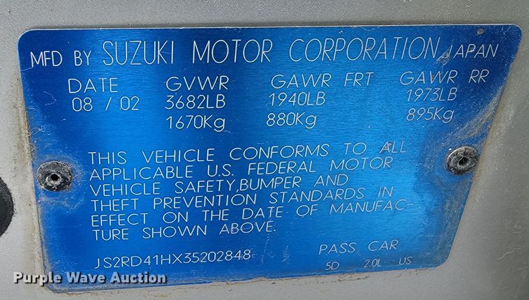 image for item LL9745 2003 Suzuki Aerio SX
