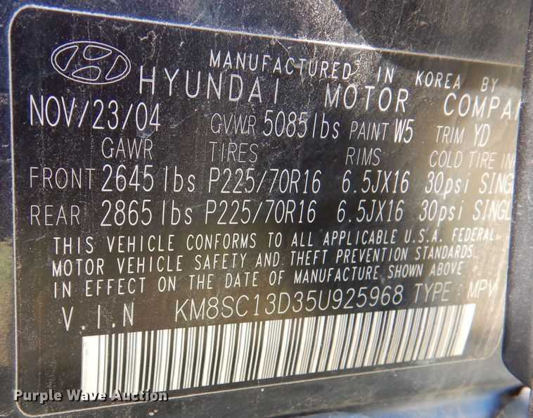 image for item LU9656 2005 Hyundai Santa Fe  SUV