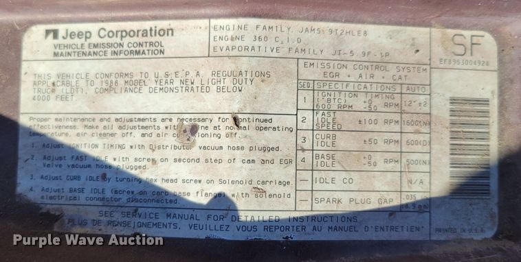 image for item LY9798 1988 Jeep Grand Wagoneer  SUV