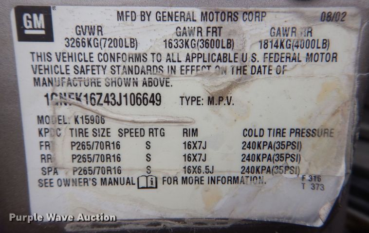 image for item MJ9851 2003 Chevrolet Suburban  SUV