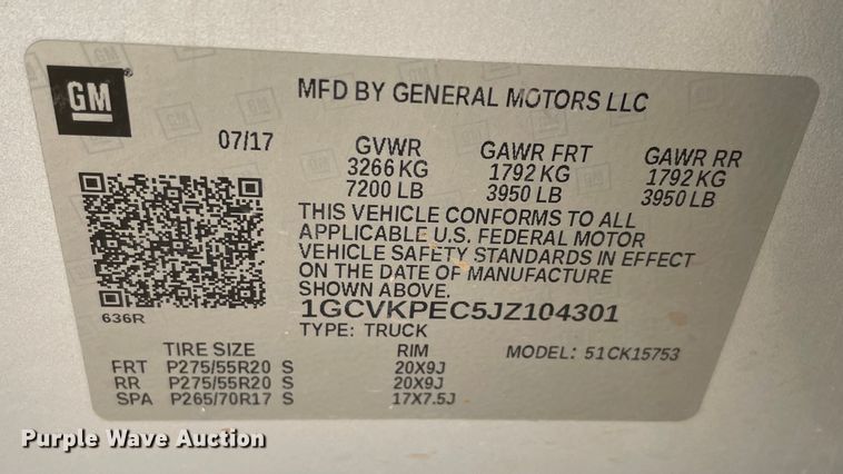 image for item MR9505 2018 Chevrolet Silverado 1500  Double Cab pickup truck