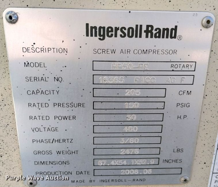 image for item MR9640 2006 Ingersoll Rand HP50-PE  air compressor