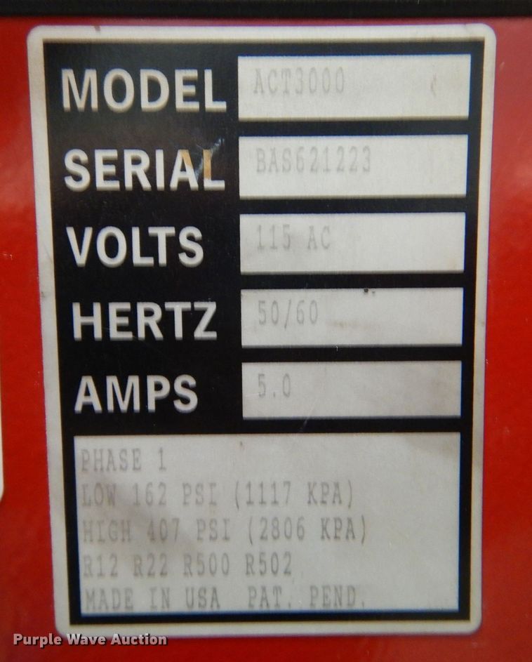 image for item MT9807 Snap-on ACT3000  refrigerant recovery recycling center