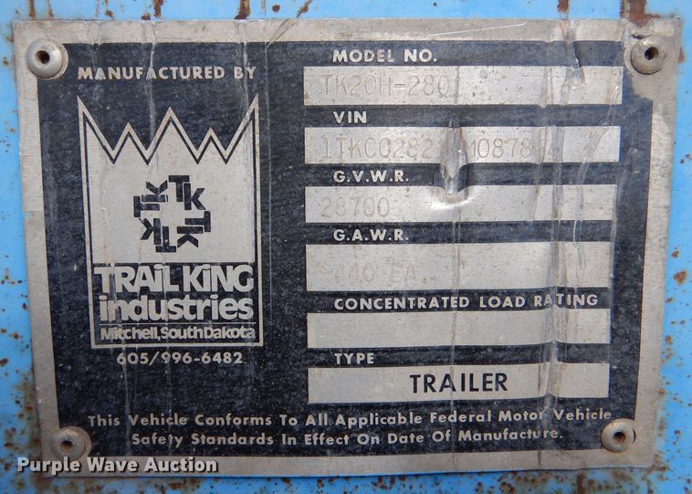 image for item MT9839 1986 Trail King TK20H-280  equipment trailer
