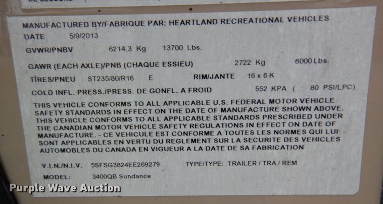 image for item MW9377 2014 Heartland 3400QB Sundance  camper
