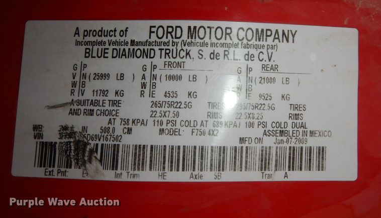 image for item DI6889 2009 Ford F750 Super Duty XL  utility / service truck