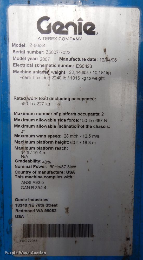 image for item DI6895 2007 Genie Z60/34  boom lift