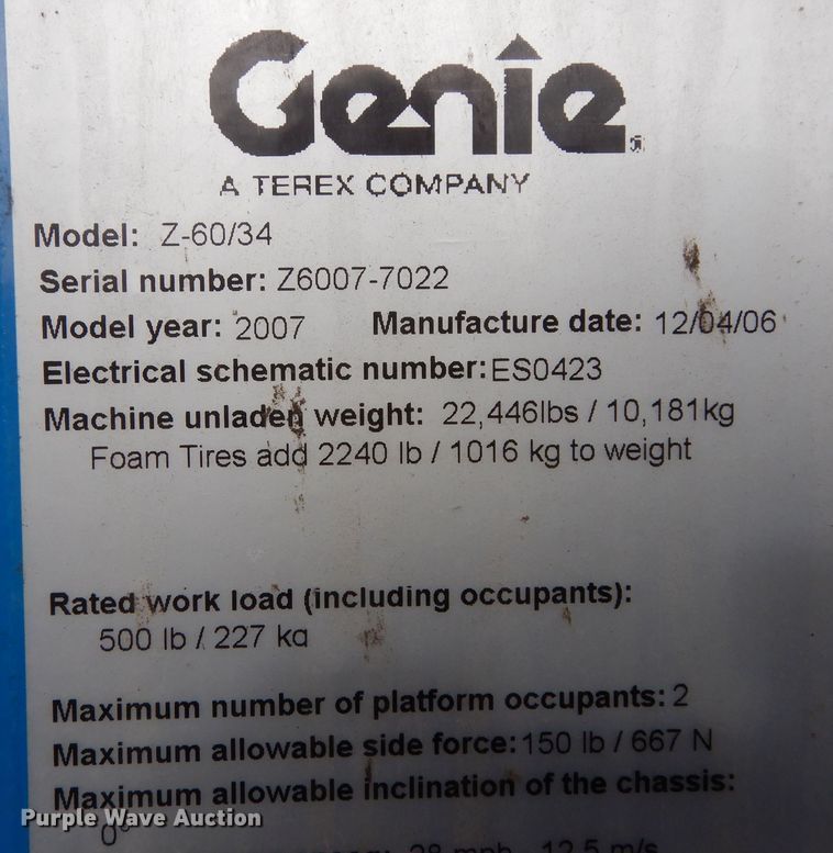 image for item DI6895 2007 Genie Z60/34  boom lift