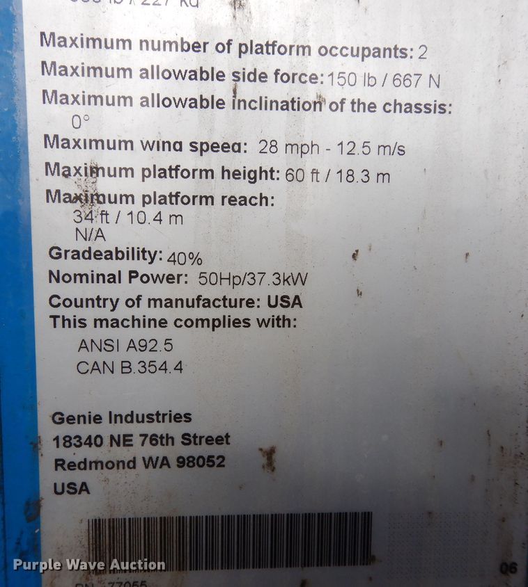 image for item DI6895 2007 Genie Z60/34  boom lift