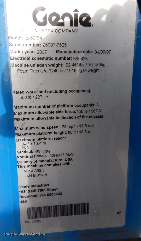 image for item DI6896 2007 Genie Z60/34  boom lift