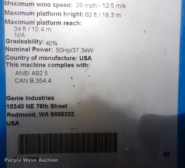 image for item DI6896 2007 Genie Z60/34  boom lift