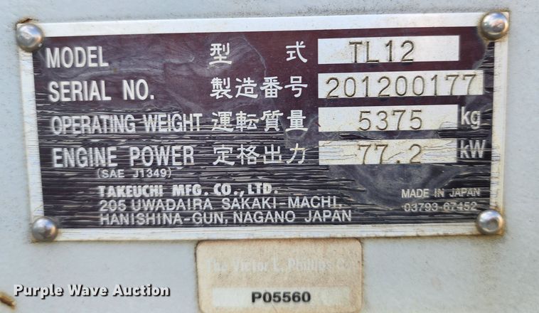 image for item DM4913 2013 Takeuchi TL12  tracked skid steer loader