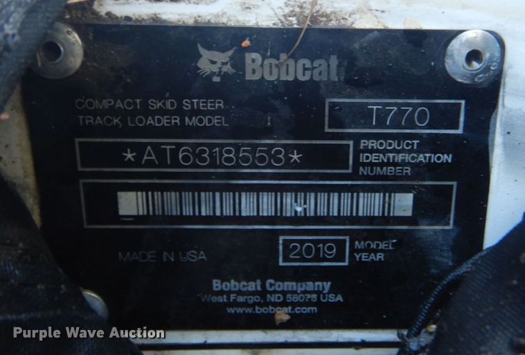 image for item DO1660 2019 Bobcat T770  tracked skid steer loader