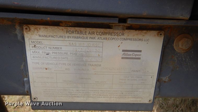 image for item DP8590 2010 Atlas Copco XAS 185  air compressor