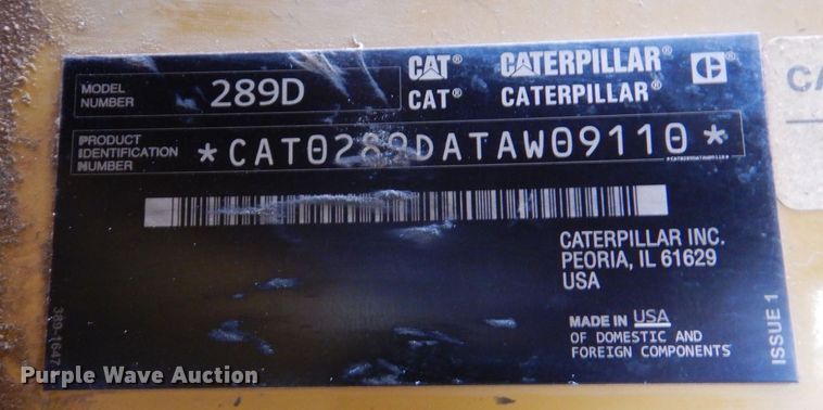 image for item DP8591 2018 Caterpillar 289D  tracked skid steer loader