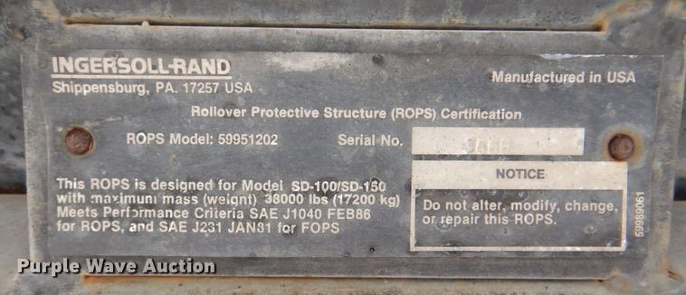 image for item DQ1879 1992 Ingersoll Rand SD-100D  single drum roller