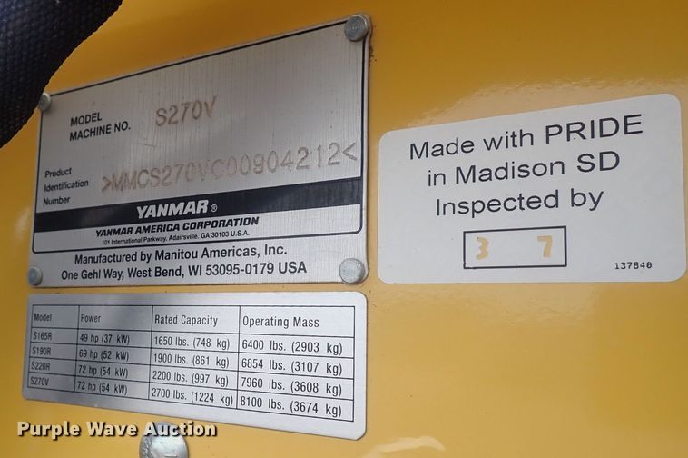 image for item DQ4893 Yanmar S270V  skid steer loader