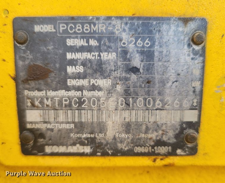 image for item DR3368 2013 Komatsu PC88MR-8  mini excavator