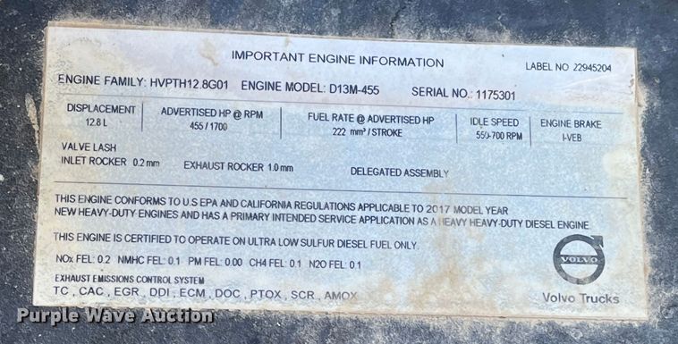 image for item DR7355 2018 Volvo VHD  dump truck