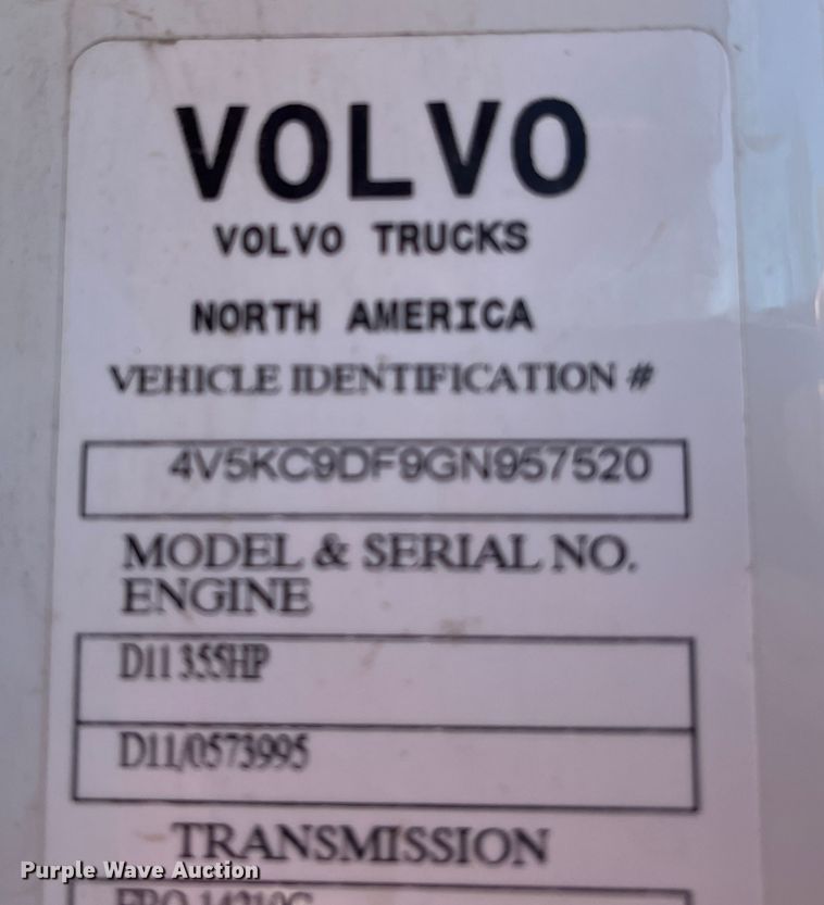 image for item DR7356 2016 Volvo VHD  dump truck