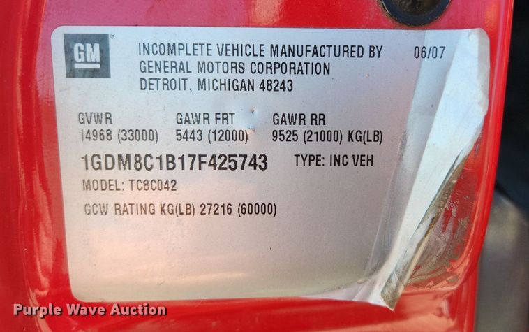 image for item EA9435 2007 GMC C8500  dump truck