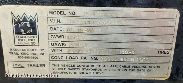 image for item JB9788 2008 Trail King TK110HT-443  drop deck trailer