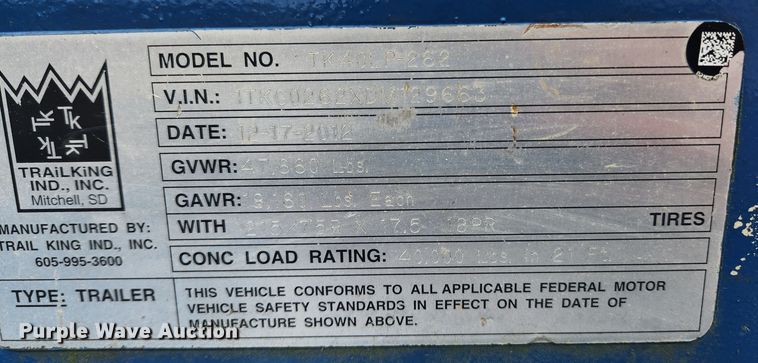 image for item JB9791 2013 Trail King TK40LP-262  equipment trailer