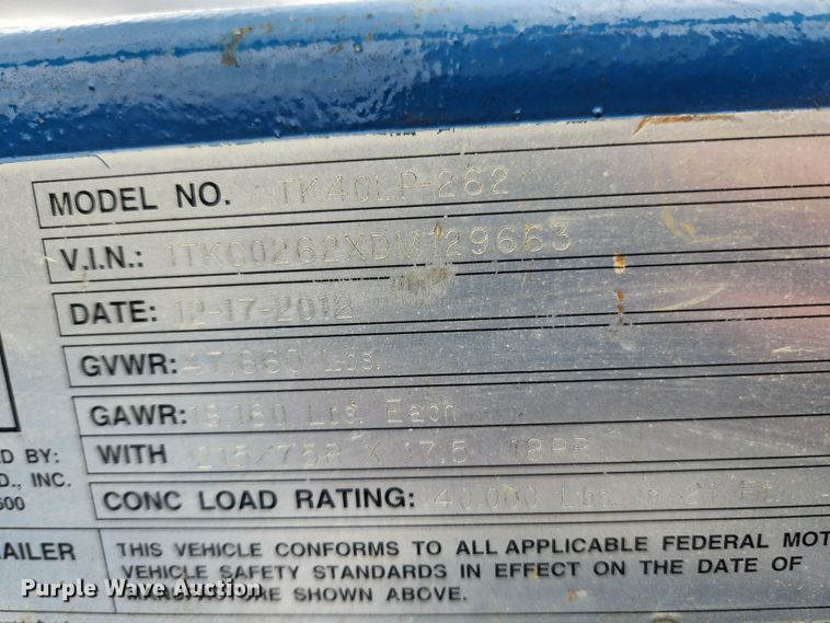 image for item JB9791 2013 Trail King TK40LP-262  equipment trailer