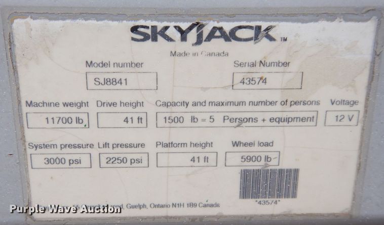 image for item JK9017 Skyjack SJ8841  scissor lift
