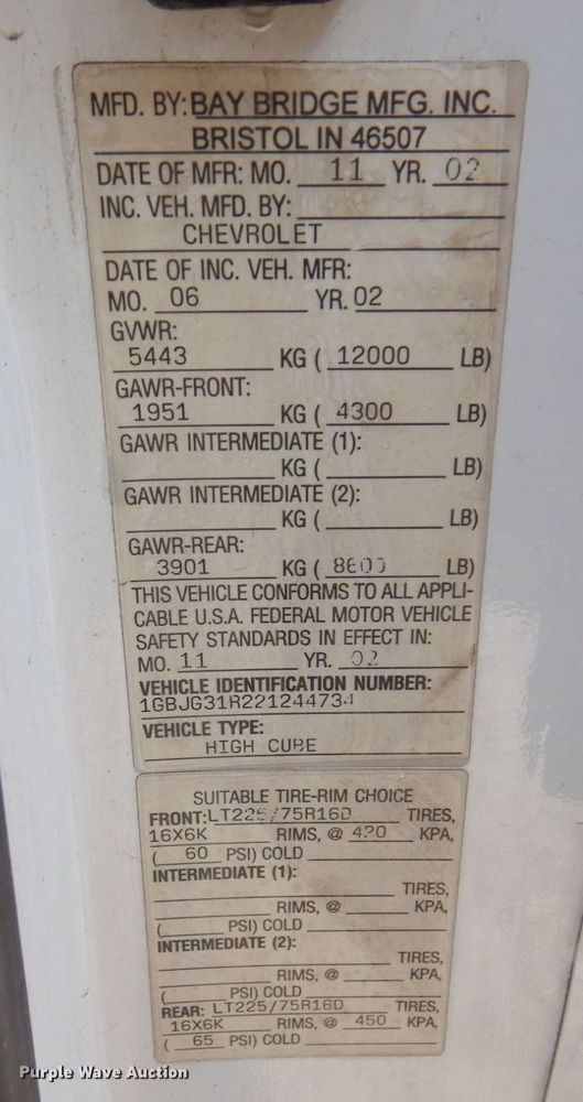 image for item JL9801 2002 Chevrolet Express G3500  fiber optic splicing truck