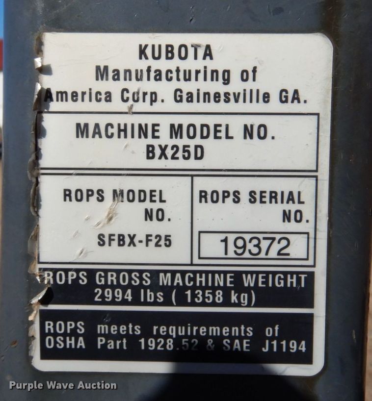 image for item JL9822 2014 Kubota BX25DLB  MFWD tractor