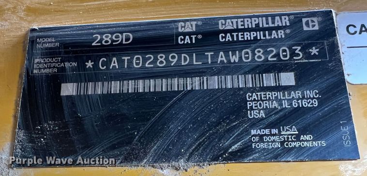 image for item JU9864 2017 Caterpillar 289D  tracked skid steer loader