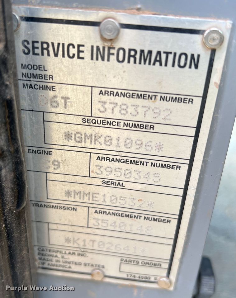 image for item JU9867 2012 Caterpillar D6T XL  dozer