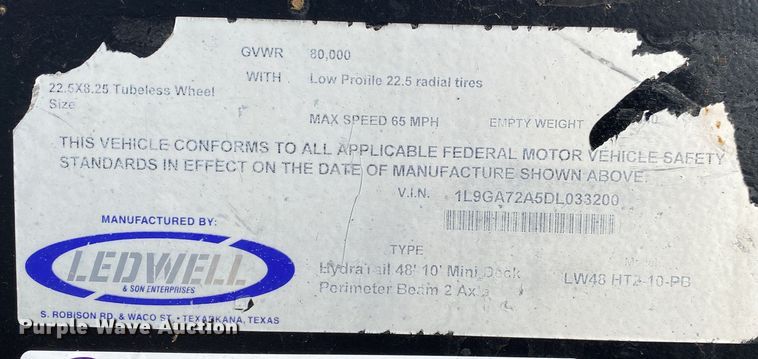 image for item JW9291 2013 Ledwell LW48-HT2-10-PB  drop deck equipment trailer