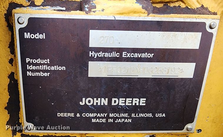 image for item JW9953 2013 John Deere 27D  mini excavator