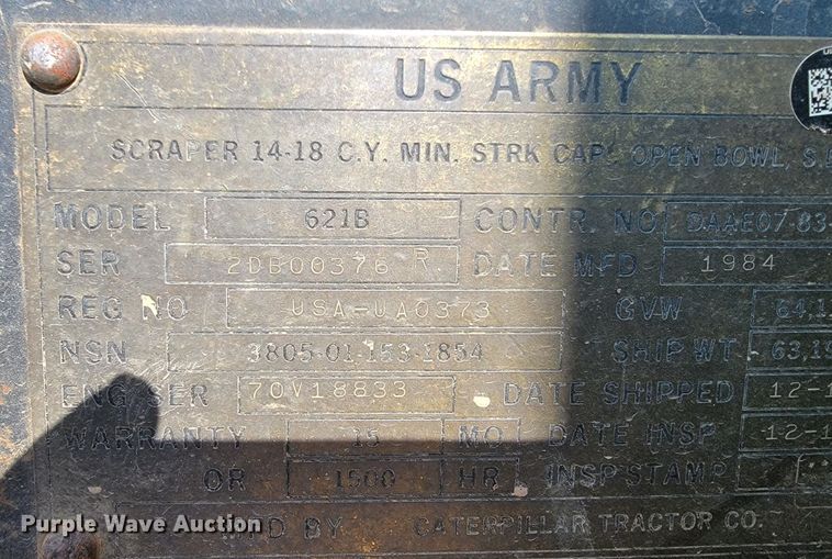 image for item KB9942 1984 Caterpillar 621B  conventional scraper