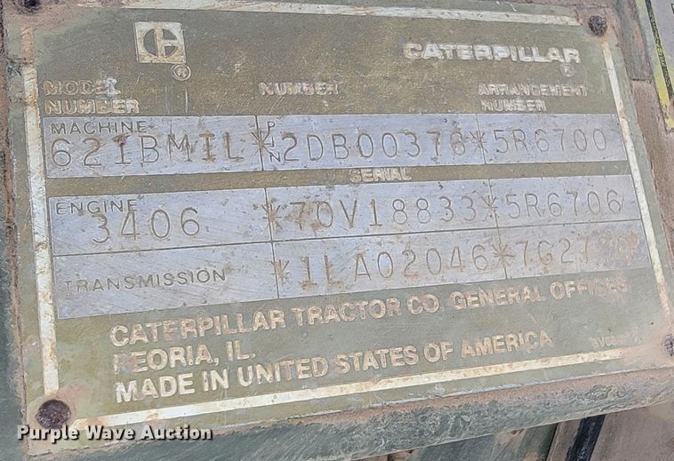 image for item KB9942 1984 Caterpillar 621B  conventional scraper