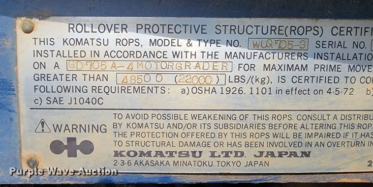 image for item KB9943 Komatsu GD705A-4  motor grader