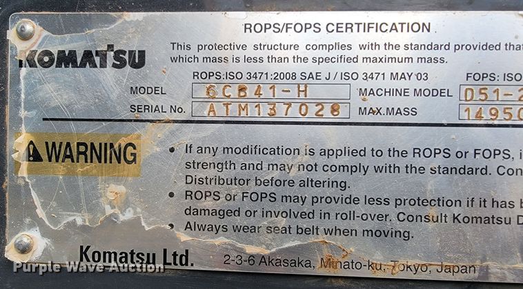 image for item KB9944 2014 Komatsu D51EX-22  dozer