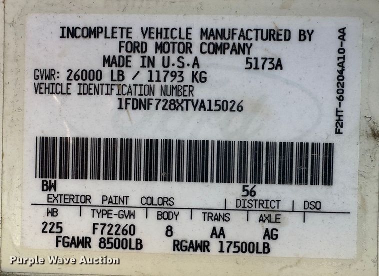 image for item KC9397 1996 Ford F700  vacuum truck