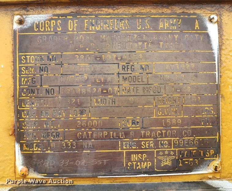 image for item KI9975 1963 Caterpillar 12  rigid frame motor grader