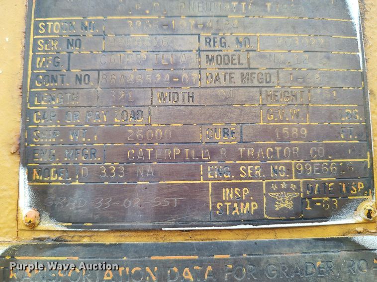 image for item KI9975 1963 Caterpillar 12  rigid frame motor grader