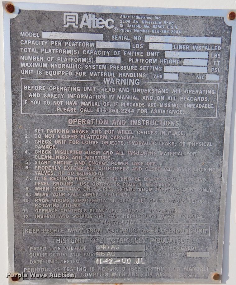 image for item KW9764 2001 International 4700  bucket truck