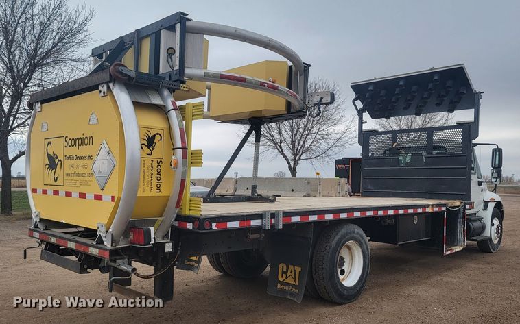 image for item LL9691 2006 International 4300  flatbed truck with crash attenuator