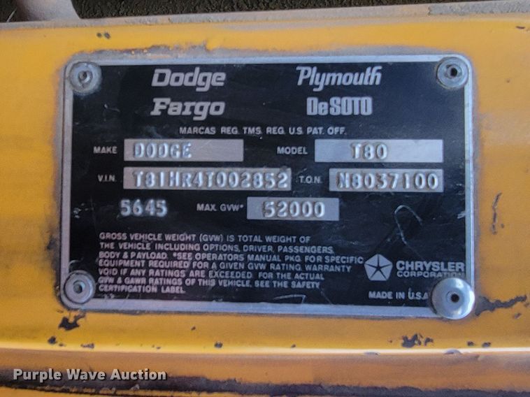 image for item LL9730 1974 Dodge T80  crane truck