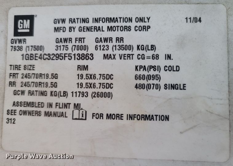 image for item LN9722 2005 Chevrolet C4500  dump truck