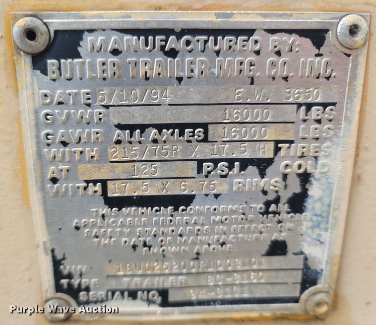 image for item LN9760 1994 Butler Trailers BC-3160  reel trailer