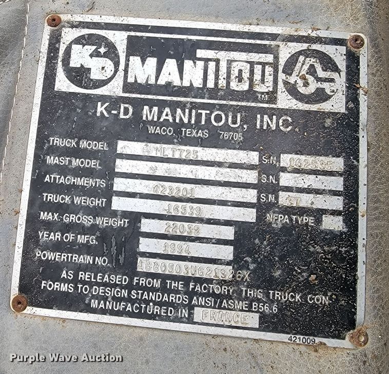 image for item ME9569 1994 Manitou MLT725  telehandler