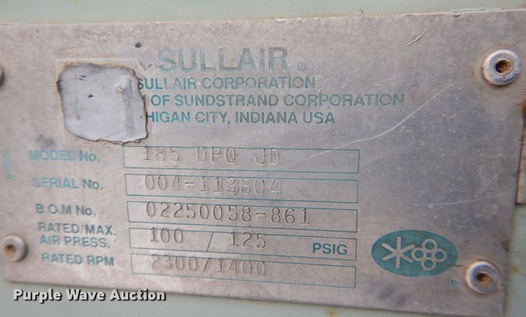 image for item MJ9852 Sullair 185DPQJD  air compressor